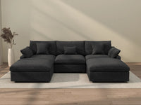 Deluxe Cloud 3-Seater Black Washable U-Shaped Sectional | 5-Piece (includes 2 Ottomans), Chenille and Linen Fabric, Modular Design