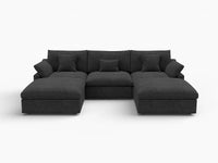 Deluxe Cloud 3-Seater Black Washable U-Shaped Sectional | 5-Piece (includes 2 Ottomans), Chenille and Linen Fabric, Modular Design