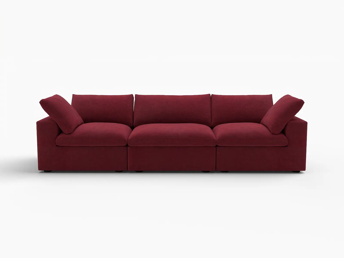 Deluxe Cloud 3-Seater Couch Sectional in Claret Velvet | 3-Piece, Living Room Seating, Easy To Clean, Small Space