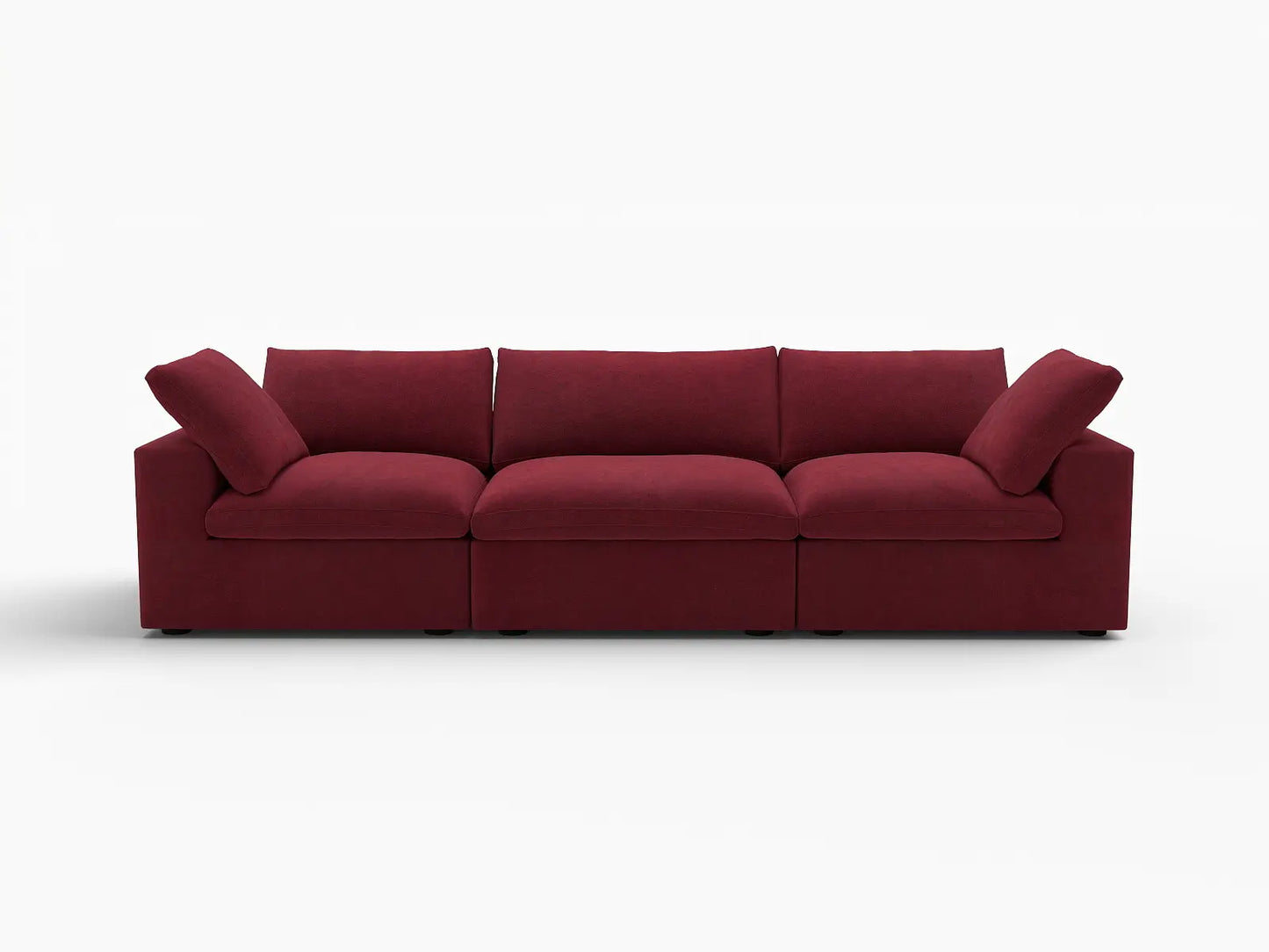 Deluxe Cloud 3-Seater Couch Sectional in Claret Velvet | 3-Piece, Living Room Seating, Easy To Clean, Small Space