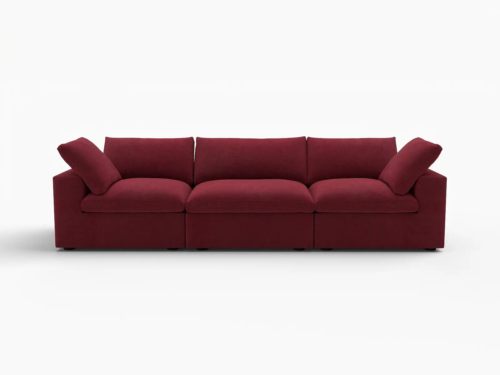 Deluxe Cloud 3-Seater Couch Sectional in Claret Velvet | 3-Piece, Living Room Seating, Easy To Clean, Small Space