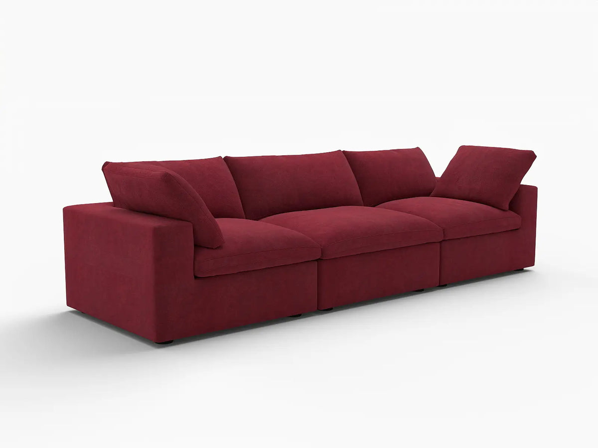 Deluxe Cloud 3-Seater Couch Sectional in Claret Velvet | 3-Piece, Living Room Seating, Easy To Clean, Small Space