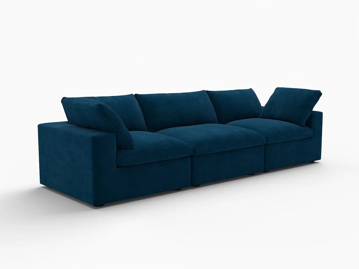 Deluxe Cloud 3-Seater Couch Sectional in Dark Blue Velvet | 3-Piece, Living Room Seating, Easy To Clean, Stylish Design