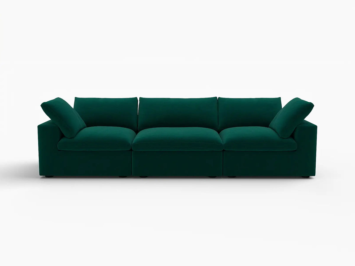 Deluxe Cloud 3-Seater Couch Sectional in Gem Green Velvet | 3-Piece, Living Room Seating, Easy To Clean, Modern Style