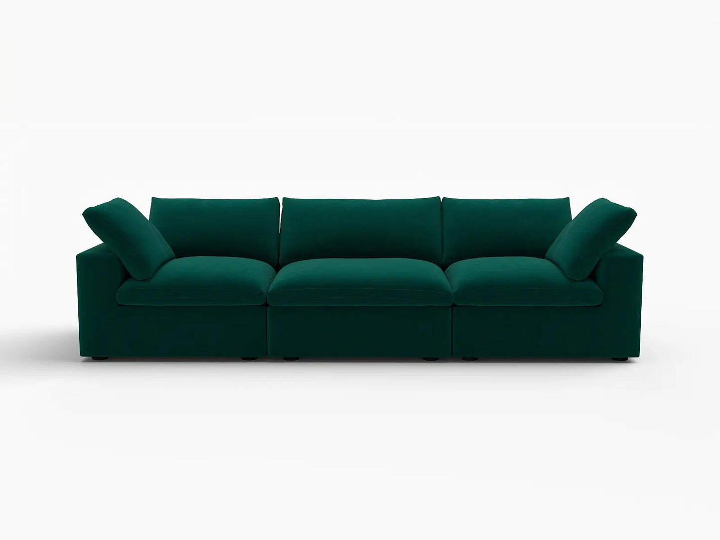 Deluxe Cloud 3-Seater Couch Sectional in Gem Green Velvet | 3-Piece, Living Room Seating, Easy To Clean, Modern Style