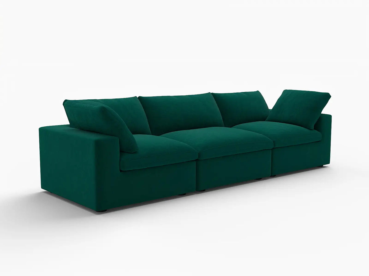 Deluxe Cloud 3-Seater Couch Sectional in Gem Green Velvet | 3-Piece, Living Room Seating, Easy To Clean, Modern Style