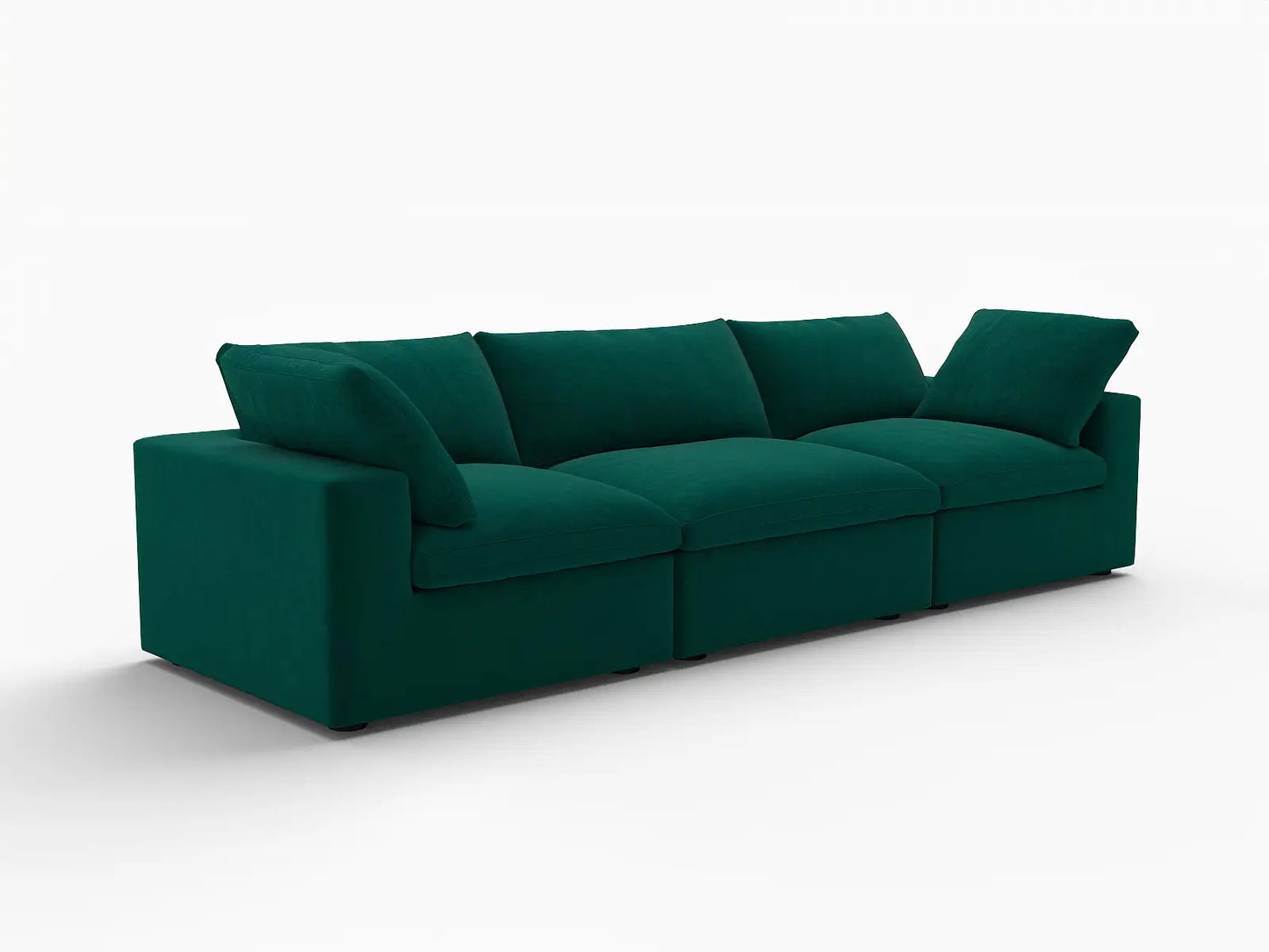 Deluxe Cloud 3-Seater Couch Sectional in Gem Green Velvet | 3-Piece, Living Room Seating, Easy To Clean, Modern Style