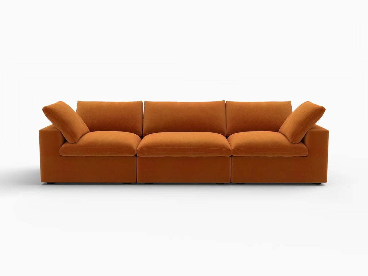 Deluxe Cloud 3-Seater Couch Sectional in Terracotta Velvet | 3-Piece, Living Room Seating, Easy To Clean, Contemporary Style