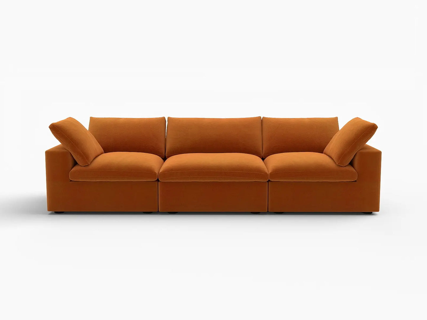 Deluxe Cloud 3-Seater Couch Sectional in Terracotta Velvet | 3-Piece, Living Room Seating, Easy To Clean, Contemporary Style