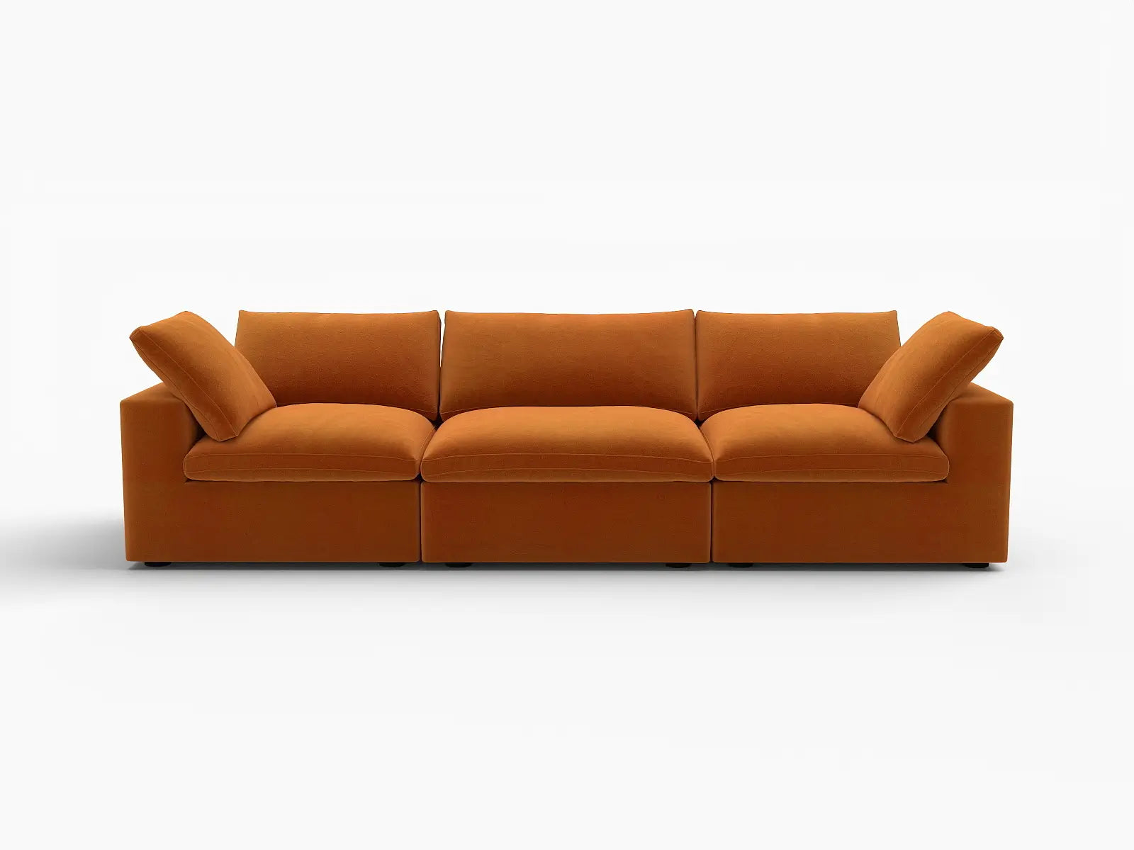 Deluxe Cloud 3-Seater Couch Sectional in Terracotta Velvet | 3-Piece, Living Room Seating, Easy To Clean, Contemporary Style