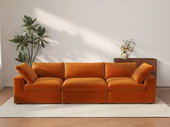 Deluxe Cloud 3-Seater Couch Sectional in Terracotta Velvet | 3-Piece, Living Room Seating, Easy To Clean, Contemporary Style