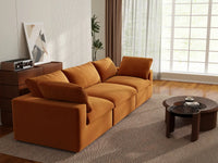 Deluxe Cloud 3-Seater Couch Sectional in Terracotta Velvet | 3-Piece, Living Room Seating, Easy To Clean, Contemporary Style