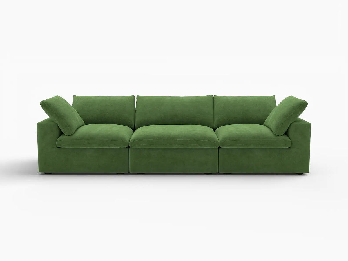 Deluxe Cloud 3-Seater Earth Green Couch Sectional | 3-Piece, Velvet Fabric, Living Room Seating, Washable Cushion Covers
