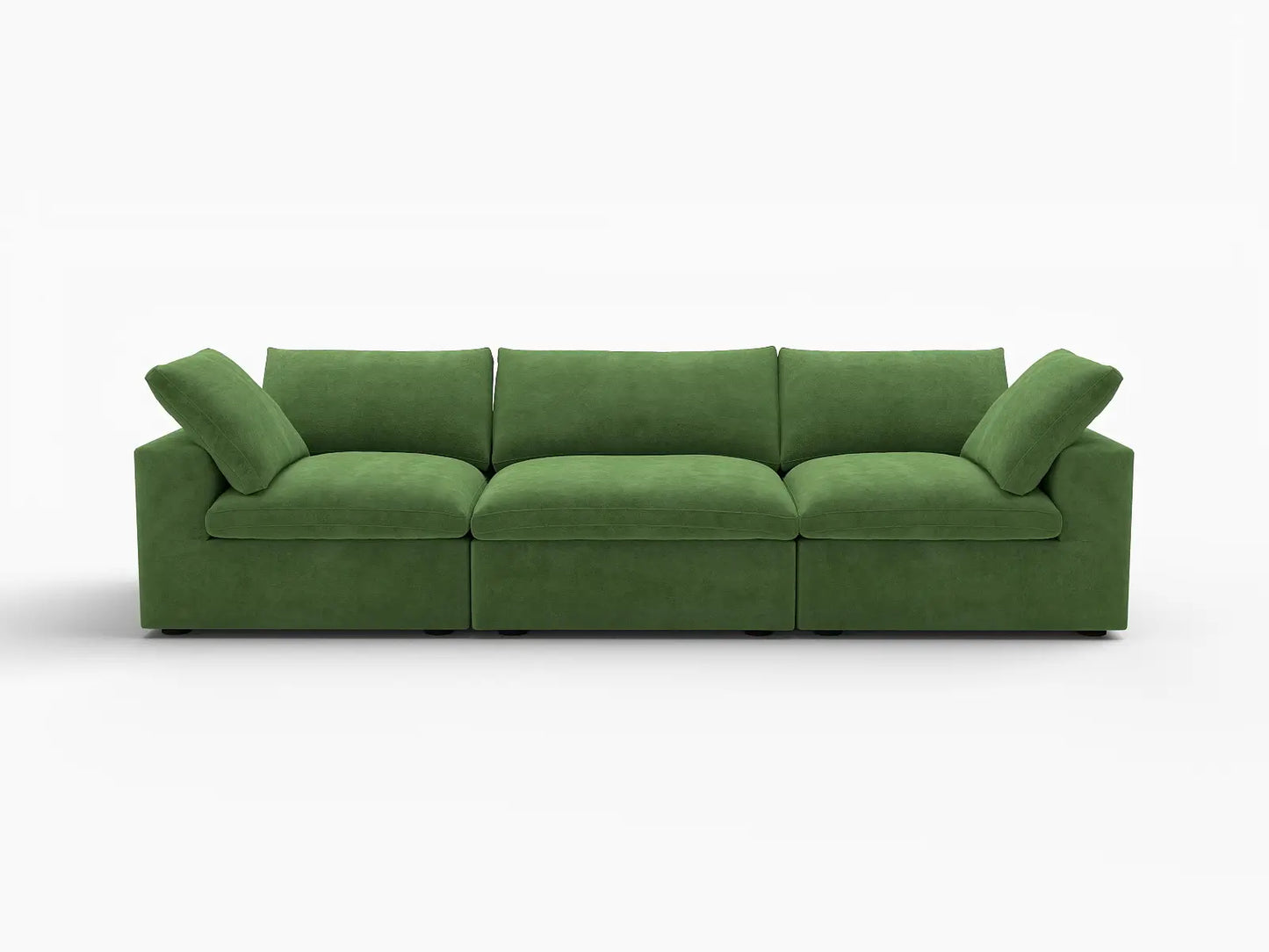 Deluxe Cloud 3-Seater Earth Green Couch Sectional | 3-Piece, Velvet Fabric, Living Room Seating, Washable Cushion Covers