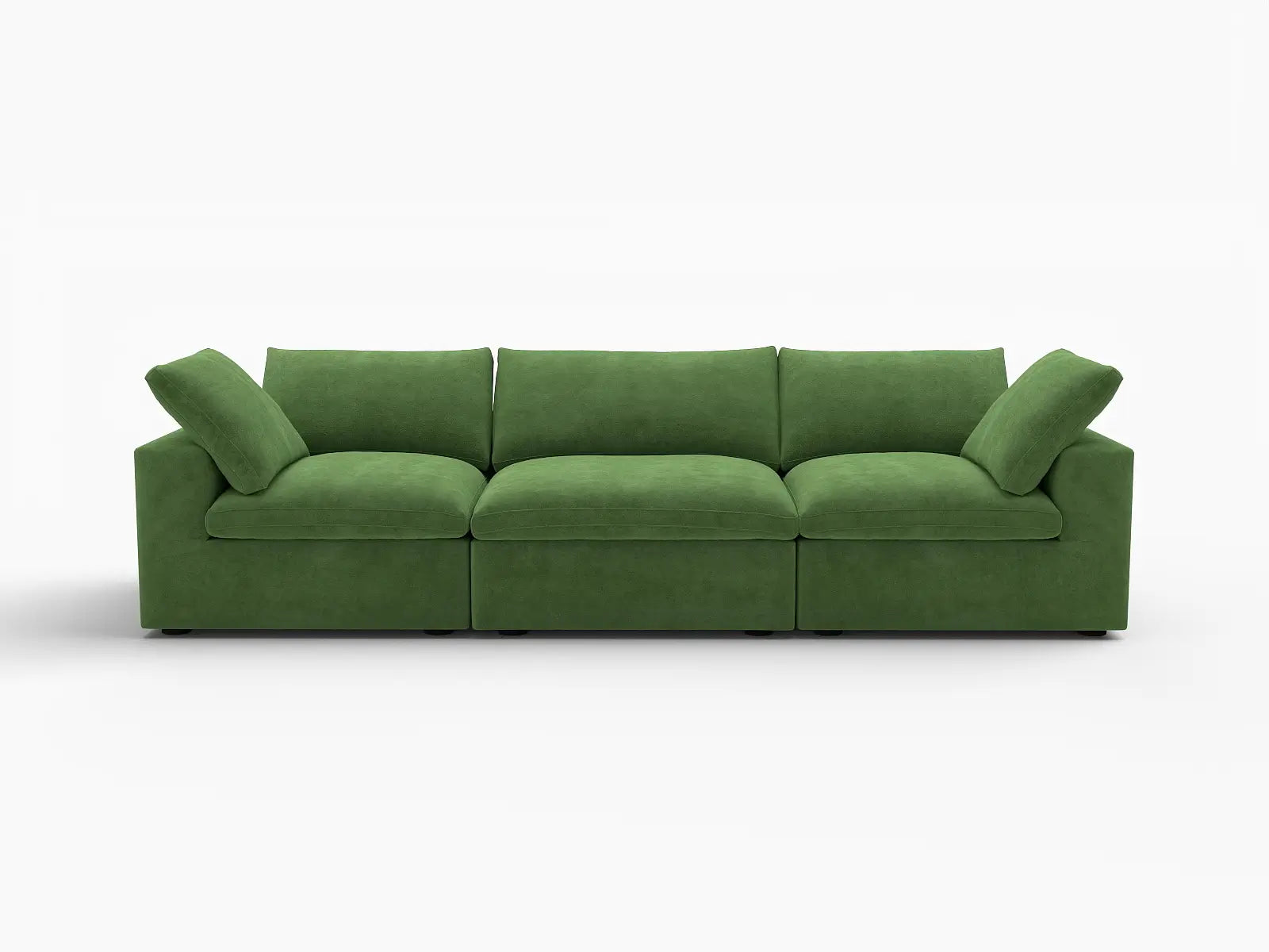 Deluxe Cloud 3-Seater Earth Green Couch Sectional | 3-Piece, Velvet Fabric, Living Room Seating, Washable Cushion Covers