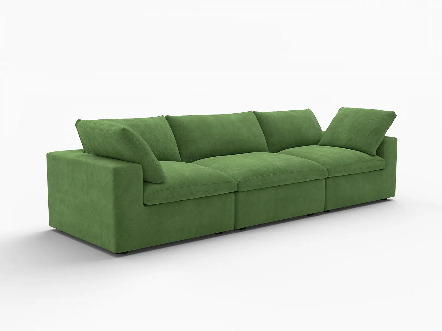 Deluxe Cloud 3-Seater Earth Green Couch Sectional | 3-Piece, Velvet Fabric, Living Room Seating, Washable Cushion Covers