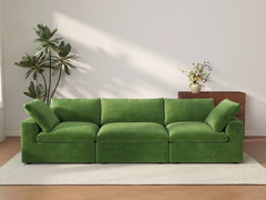 Deluxe Cloud 3-Seater Earth Green Couch Sectional | 3-Piece, Velvet Fabric, Living Room Seating, Washable Cushion Covers