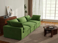 Deluxe Cloud 3-Seater Earth Green Couch Sectional | 3-Piece, Velvet Fabric, Living Room Seating, Washable Cushion Covers