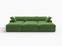 Deluxe Cloud 3-Seater Earth Green Pit Sectional | 6-Piece (Includes 3 Ottomans), Velvet Fabric, Family Room Seating, Washable Cushion Covers