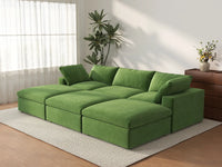 Deluxe Cloud 3-Seater Earth Green Pit Sectional | 6-Piece (Includes 3 Ottomans), Velvet Fabric, Family Room Seating, Washable Cushion Covers