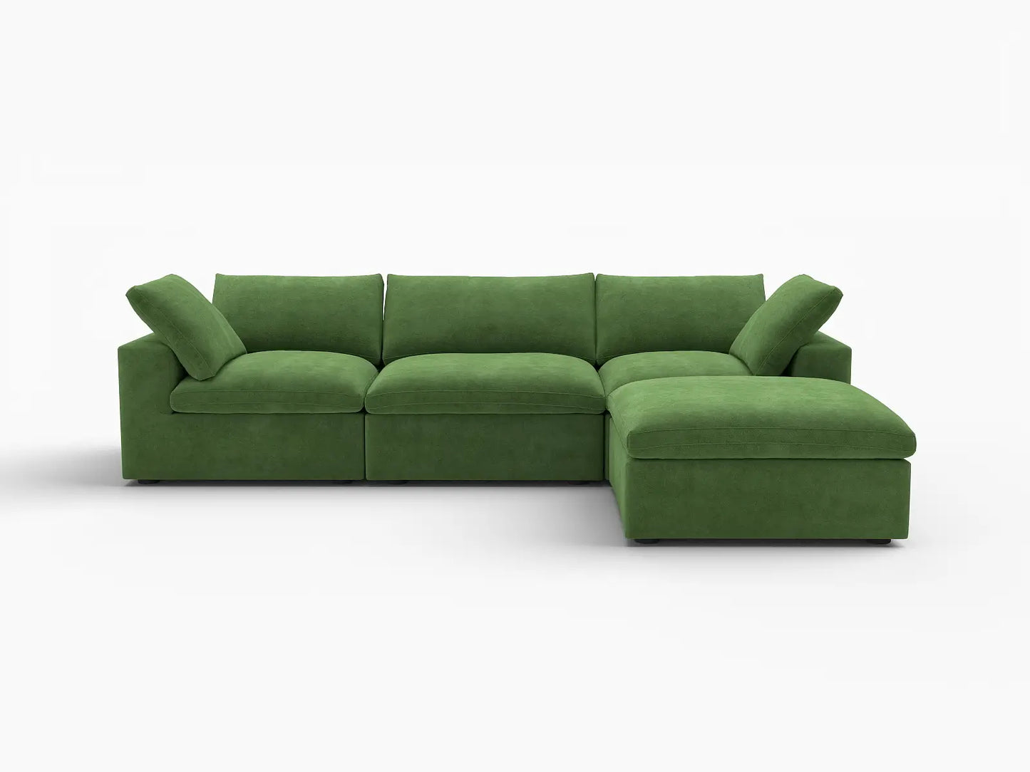 Deluxe Cloud 3-Seater Earth Green Sofa Set | 4-Piece (Includes 1 Ottoman), Velvet Fabric, Washable Cushion Covers