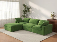 Deluxe Cloud 3-Seater Earth Green Sofa Set | 4-Piece (Includes 1 Ottoman), Velvet Fabric, Washable Cushion Covers