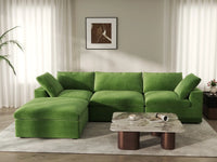Deluxe Cloud 3-Seater Earth Green Sofa Set | 4-Piece (Includes 1 Ottoman), Velvet Fabric, Washable Cushion Covers