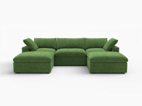 Deluxe Cloud 3-Seater Earth Green U-Shaped Sectional | 5-Piece (Includes 2 Ottomans), Velvet Fabric, Family Room Seating, Washable Cushion Covers