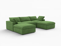 Deluxe Cloud 3-Seater Earth Green U-Shaped Sectional | 5-Piece (Includes 2 Ottomans), Velvet Fabric, Family Room Seating, Washable Cushion Covers