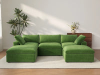 Deluxe Cloud 3-Seater Earth Green U-Shaped Sectional | 5-Piece (Includes 2 Ottomans), Velvet Fabric, Family Room Seating, Washable Cushion Covers