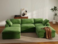 Deluxe Cloud 3-Seater Earth Green U-Shaped Sectional | 5-Piece (Includes 2 Ottomans), Velvet Fabric, Family Room Seating, Washable Cushion Covers