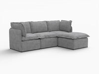 Deluxe Cloud 3-Seater Grey Large Space L-Shaped Sectional | 4-Piece (Includes 1 Ottoman), Linen Look Poly Fabric, Easy To Clean