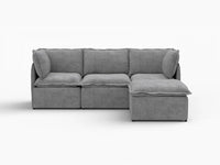Deluxe Cloud 3-Seater Grey Large Space L-Shaped Sectional | 4-Piece (Includes 1 Ottoman), Linen Look Poly Fabric, Easy To Clean