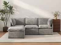 Deluxe Cloud 3-Seater Grey Large Space L-Shaped Sectional | 4-Piece (Includes 1 Ottoman), Linen Look Poly Fabric, Easy To Clean