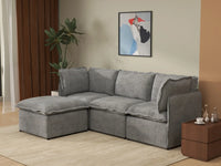 Deluxe Cloud 3-Seater Grey Large Space L-Shaped Sectional | 4-Piece (Includes 1 Ottoman), Linen Look Poly Fabric, Easy To Clean