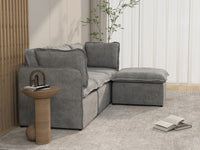 Deluxe Cloud 3-Seater Grey Large Space L-Shaped Sectional | 4-Piece (Includes 1 Ottoman), Linen Look Poly Fabric, Easy To Clean