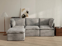 Deluxe Cloud 3-Seater Grey Large Space L-Shaped Sectional | 4-Piece (Includes 1 Ottoman), Linen Look Poly Fabric, Easy To Clean