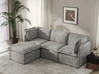 Deluxe Cloud 3-Seater Grey Large Space L-Shaped Sectional | 4-Piece (Includes 1 Ottoman), Linen Look Poly Fabric, Easy To Clean