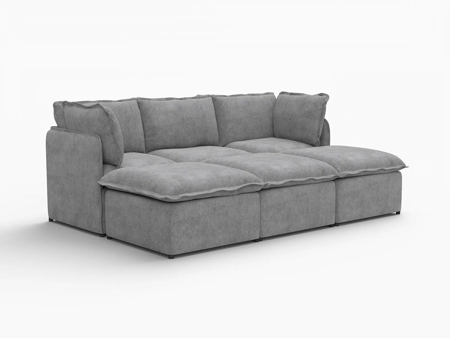 Deluxe Cloud 3-Seater Grey Large Space Pit Sectional | 6-Piece (Includes 3 Ottomans), Linen Look Poly Fabric, Easy To Clean
