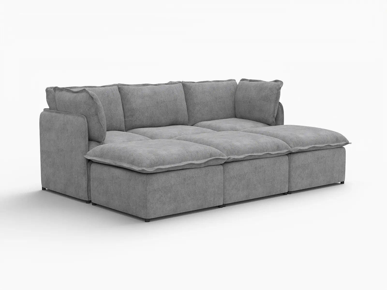 Deluxe Cloud 3-Seater Grey Large Space Pit Sectional | 6-Piece (Includes 3 Ottomans), Linen Look Poly Fabric, Easy To Clean