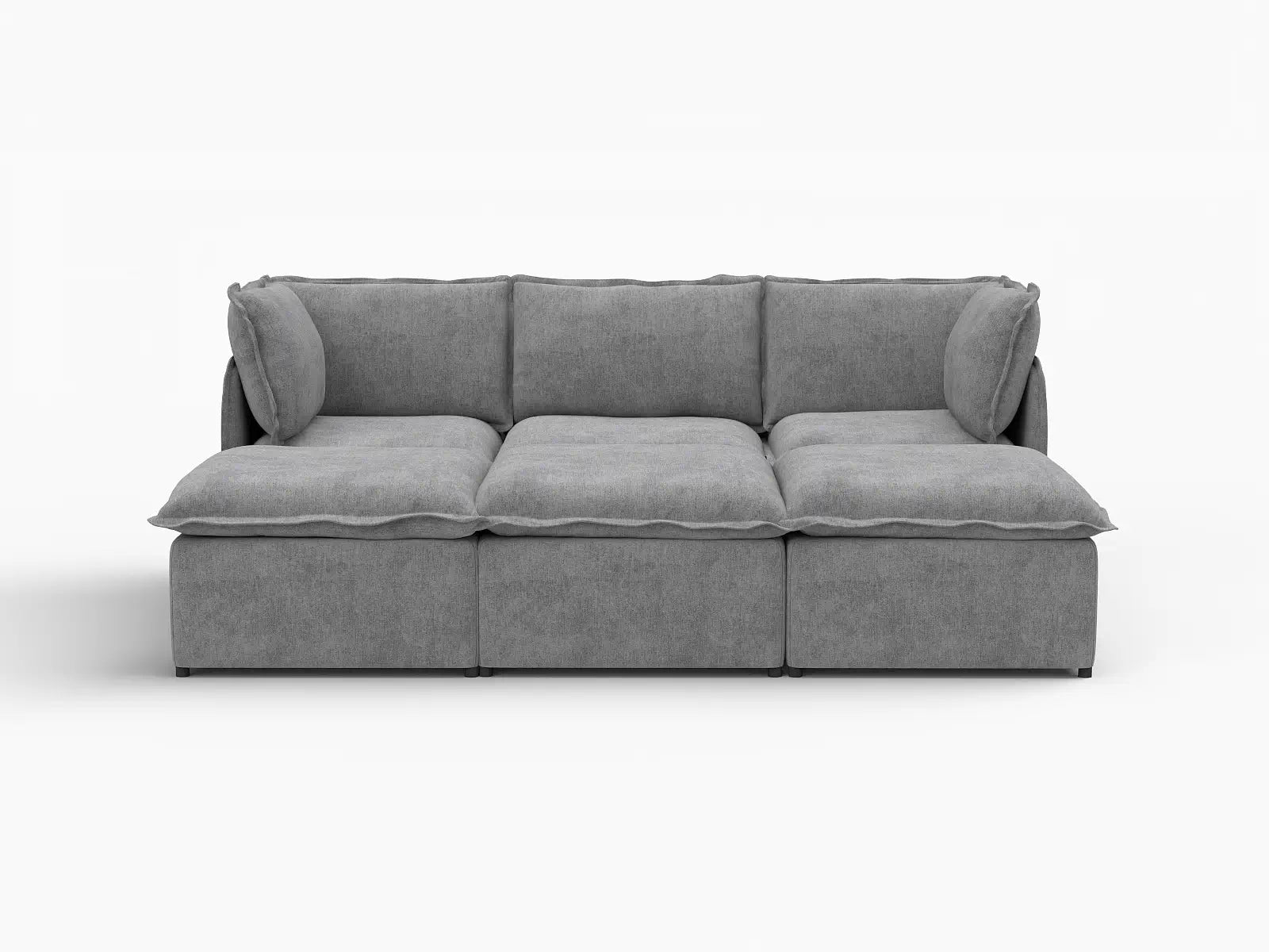 Deluxe Cloud 3-Seater Grey Large Space Pit Sectional | 6-Piece (Includes 3 Ottomans), Linen Look Poly Fabric, Easy To Clean