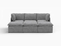 Deluxe Cloud 3-Seater Grey Large Space Pit Sectional | 6-Piece (Includes 3 Ottomans), Linen Look Poly Fabric, Easy To Clean