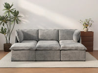 Deluxe Cloud 3-Seater Grey Large Space Pit Sectional | 6-Piece (Includes 3 Ottomans), Linen Look Poly Fabric, Easy To Clean