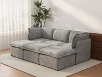 Deluxe Cloud 3-Seater Grey Large Space Pit Sectional | 6-Piece (Includes 3 Ottomans), Linen Look Poly Fabric, Easy To Clean