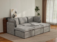 Deluxe Cloud 3-Seater Grey Large Space Pit Sectional | 6-Piece (Includes 3 Ottomans), Linen Look Poly Fabric, Easy To Clean