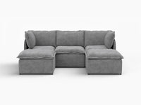 Deluxe Cloud 3-Seater Grey Large Space U-Shaped Sectional | 5-Piece (Includes 2 Ottomans), Linen Look Poly Fabric, Easy To Clean