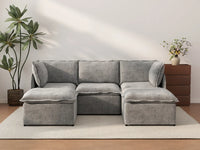 Deluxe Cloud 3-Seater Grey Large Space U-Shaped Sectional | 5-Piece (Includes 2 Ottomans), Linen Look Poly Fabric, Easy To Clean