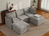 Deluxe Cloud 3-Seater Grey Large Space U-Shaped Sectional | 5-Piece (Includes 2 Ottomans), Linen Look Poly Fabric, Easy To Clean