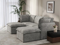 Deluxe Cloud 3-Seater Grey Large Space U-Shaped Sectional | 5-Piece (Includes 2 Ottomans), Linen Look Poly Fabric, Easy To Clean