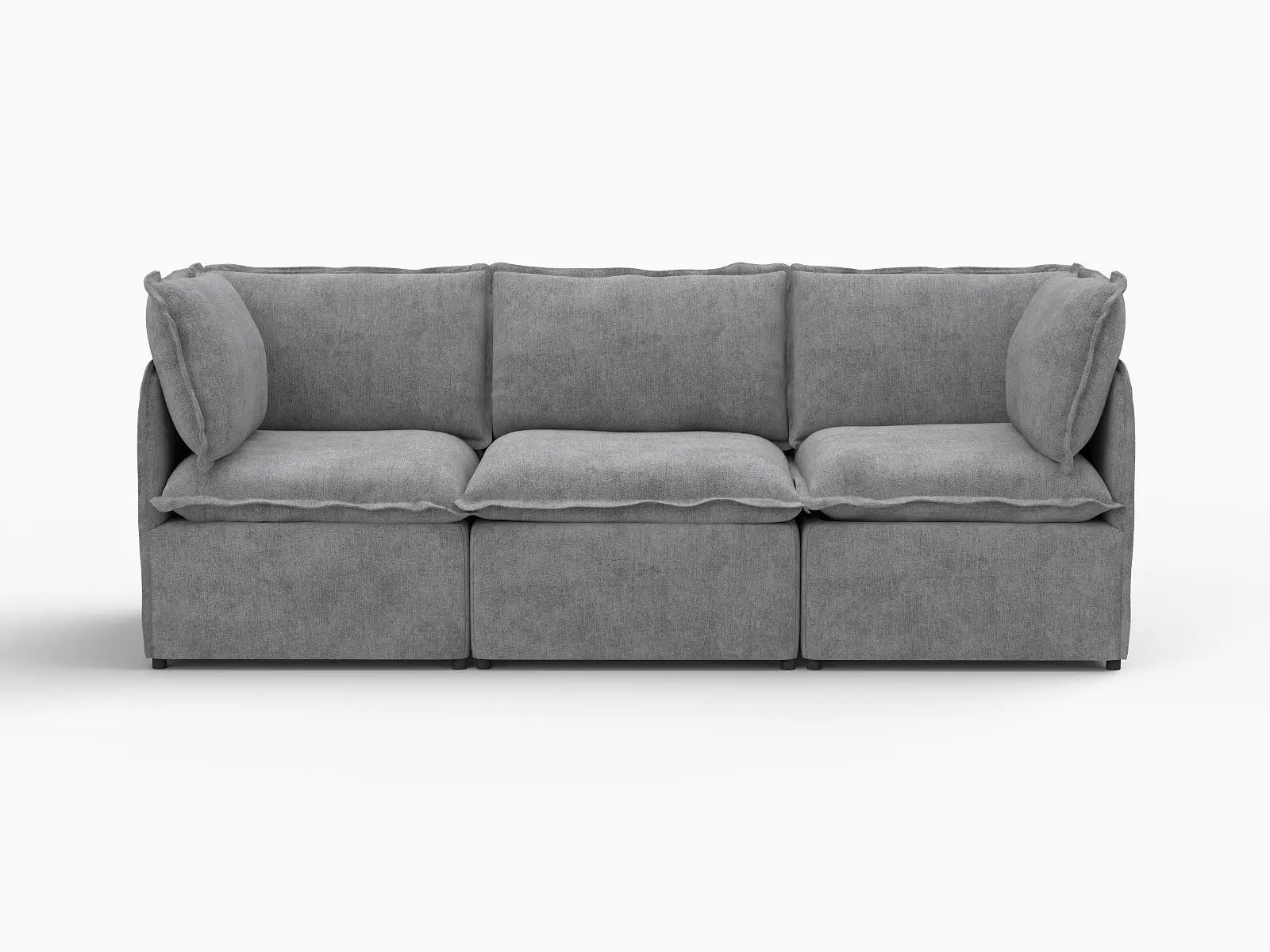 Deluxe Cloud 3-Seater Grey Small Space Couch Sectional | 3-Piece, Linen Look Poly Fabric, Easy To Clean